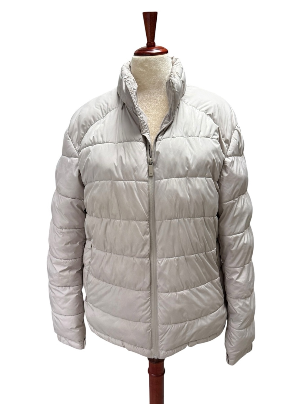 ZARA Women’s Light Taupe Gray Quilted Puffer Jacket Size XL Gorpcore Winter